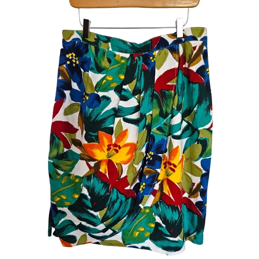 Vintage 34 waist tropical floral rayon faux wrap‎ skirt
